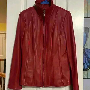 Jones New York Red genuine  Leather Blazer/Jacket coat fitted size small